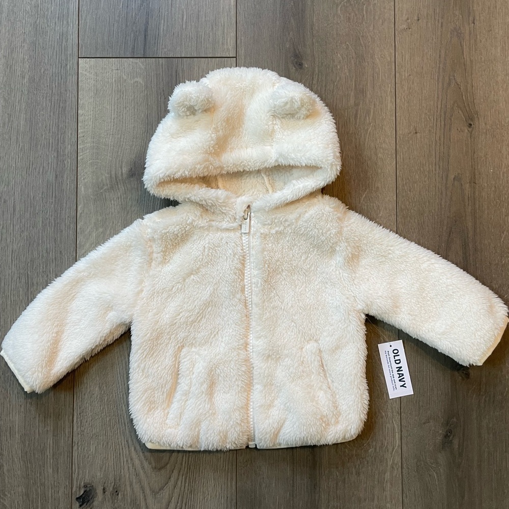 BNWT Old Navy fuzzy jacket with ears 3-6m cream colored